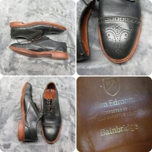 Allen Edmond Bainbridge Shoes Men 9 D Black Leather Blucher Cap Toe VTG USA Made